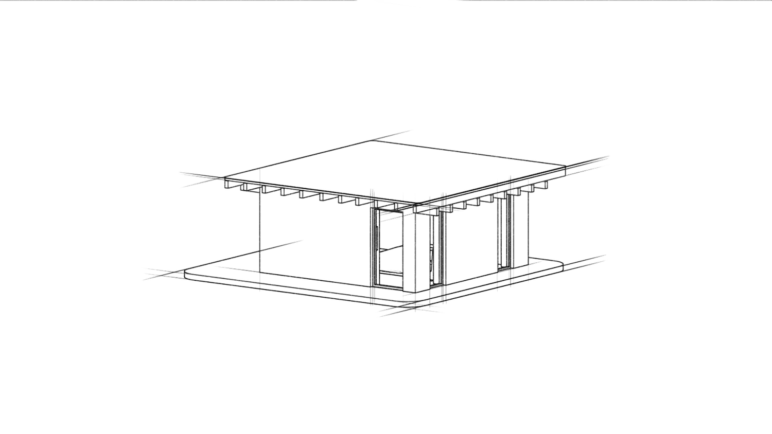 Sketch axonometric drawing of the Member M1 Den unit — the smallest, single-volume starting point.