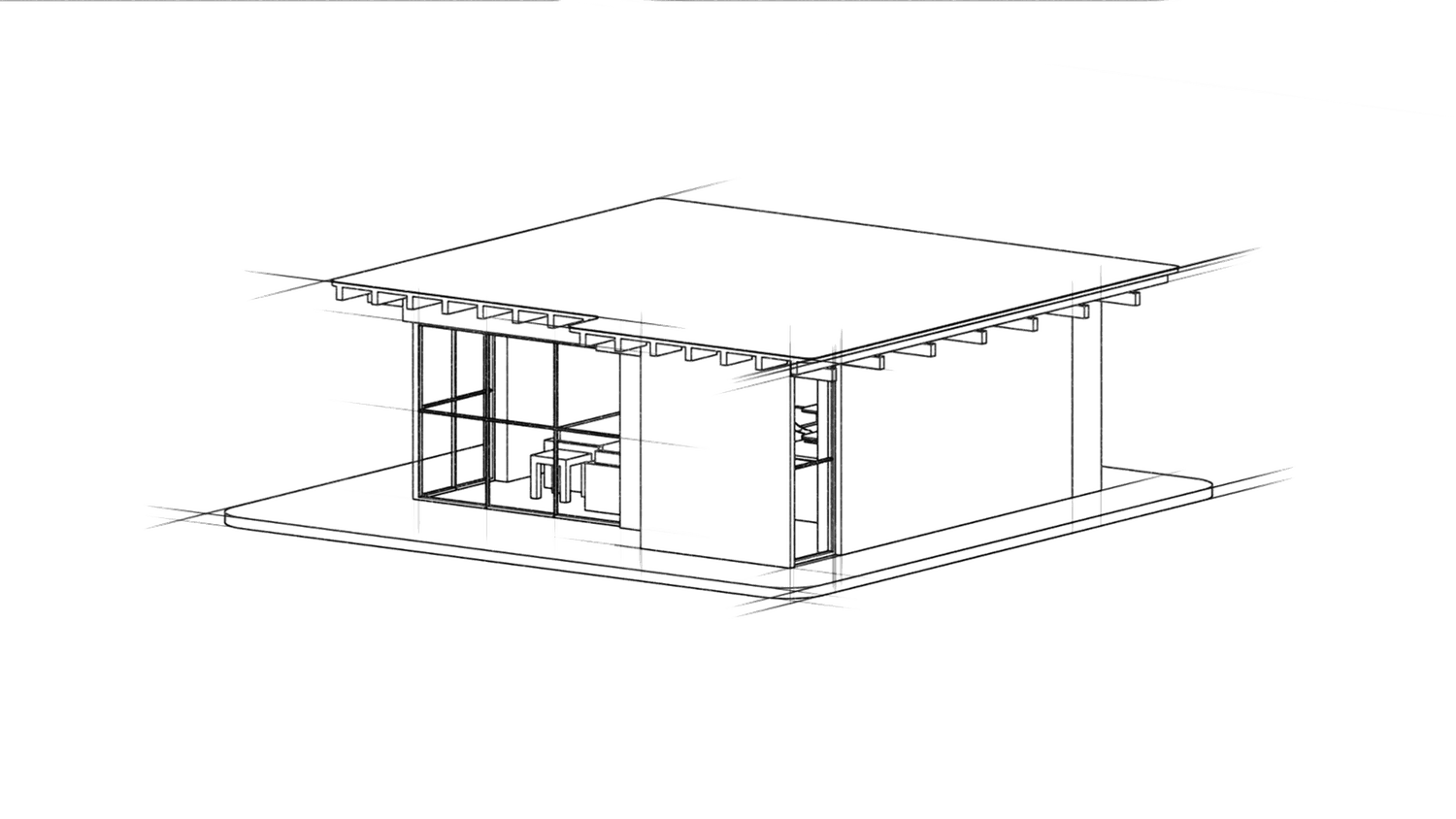 Sketch axonometric drawing of the Member M2 Studio unit — a mid-size volume with full-height glass.